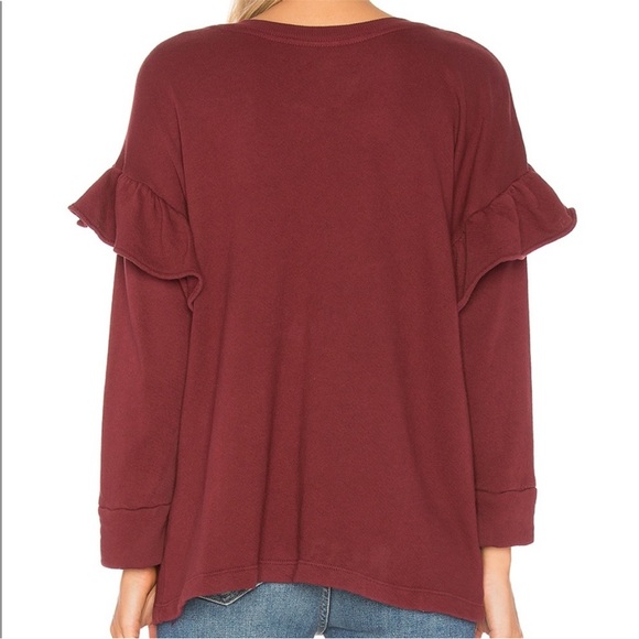 NWT Current/Elliot Ruffle Sweatshirt Cabernet Size 3 Large Cotton Feminine - Picture 6 of 17